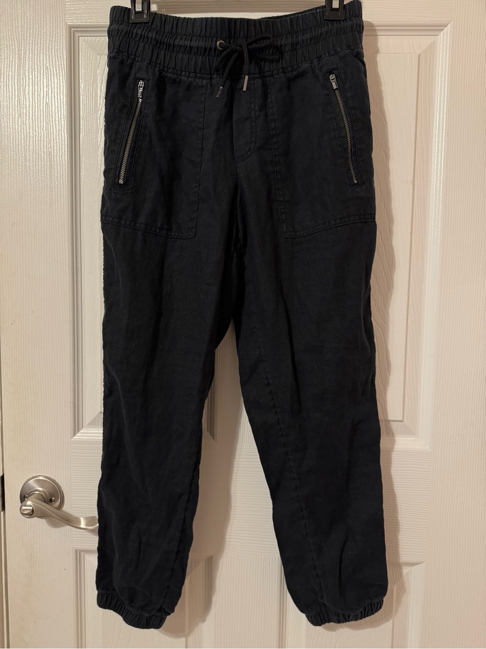 Athleta Black Linen Blend Jogger Pants Zip Pocket Size 2 Petite